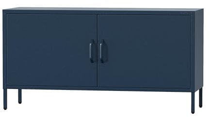 Jan Nowak TV Schrank, Fernsehschrank Metall - ROSA | TV Board Glitzernd für Wohnzimmer, Schlafzimmer | Industrial Loft Stil | Fernsehtisch mit Türen und Stauraum | 115 x 59,5 x 40 cm | Dunkelblau