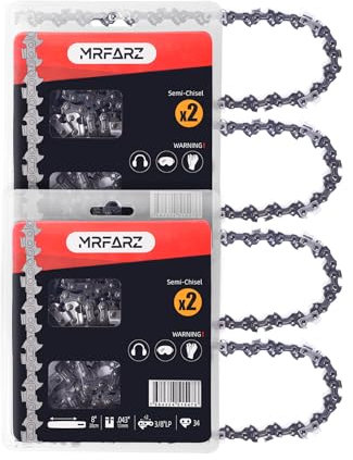 MRFARZ Catene per motosega da 20,3 cm, confezione da 4 pezzi, 34 maglie di trasmissione, passo 3/8, calibro 109,2 cm, R34, semi-scalpello, a basso contraccolpo