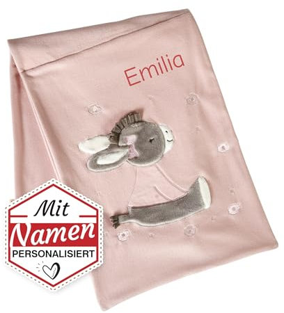 Sterntaler Schmusedecke Kuscheldecke Bestickt mit Namen, Decke 100x75 cm (Emmi Girl, Rosa)