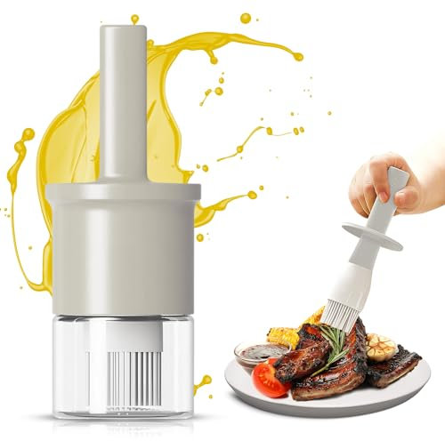 PIQSTORE Aceitera con Pincel Silicona - Dispensador de Aceite Brocha - Aceitera Cristal (Blanco)
