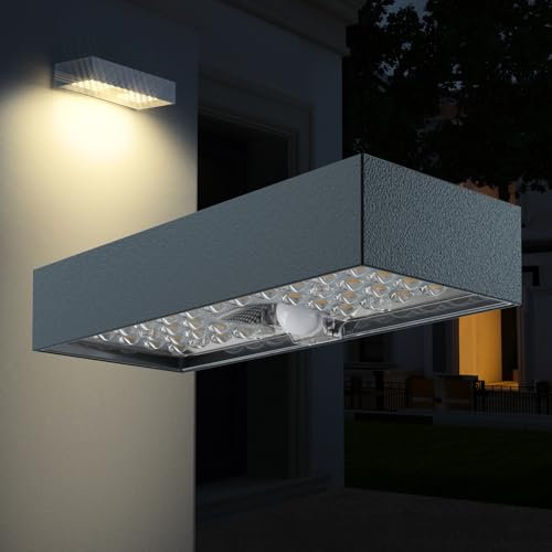 HEXIM LIGHT Solar Wandleuchte Bewegungsmelder Akku 4000K Neutralweiss 6W Fassade Garten IP65 modern Außenwandleuchte (anthrazit)