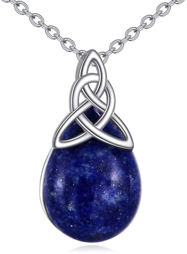 YFN Keltische Knoten Anhänger Halskette Keltische Lapis Lazuli Kette für Damen 925 Sterling Silber Lapislazuli Halskette Schmuck Geschenk für Mädchen