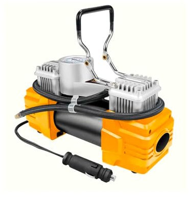 AVILIA - Compressore Aria Portatile 12V 200W con Presa Accendisigari Auto - Manometro Integrato - Ugello Universale con 3 Adattatori - Cavo 2,75m - Mini Compressore per Auto, Moto, Bici, Palloni