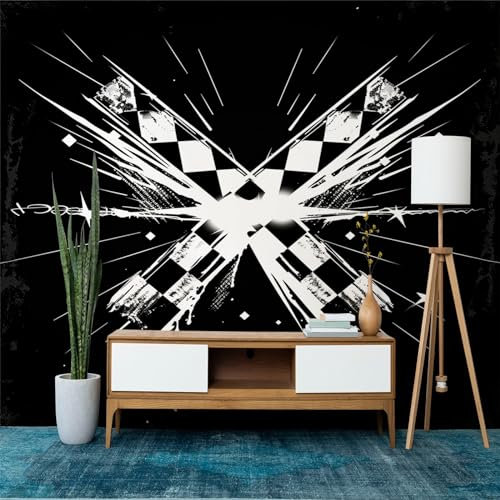 Black and White Wall Mural Wallpaper 300 x 210 cm (W x H), Custom Geometry Race Track Pattern Panoramic Wallpaper for Children's Room, Large Wall Mural for Living Room Bedroom Office