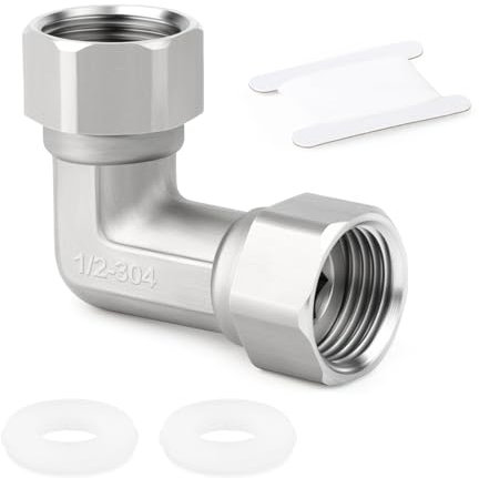 ERGAOBOY 2 pezzi 304 in acciaio inox 90 gradi gomito 2 estremità flessibile connettore mobile, 1/2 raccordi di tubo femminile per spruzzatore, valvola ad angolo, braccio doccia