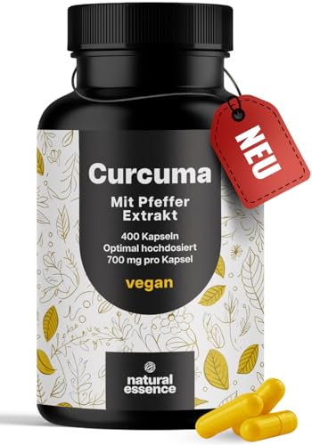 Kurkuma Kapseln Hochdosiert - 400 Kapseln (13 Monate) mit 700mg mit Curcumin & Piperin - vegan und mit Liebe aus Deutschland - Curcuma Kapseln - Laborgeprüft