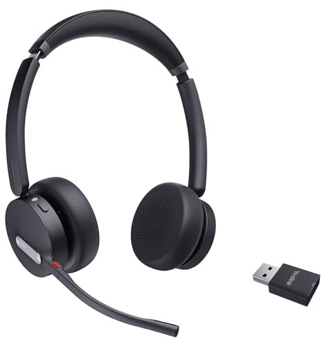 Yealink WH64 Hybrid DECT & Bluetooth Kabelloses Headset mit 3 Mikrofon für die Arbeit mit Dongle, 492ft Reichweite, 26H Sprechzeit, Büro tragbare Stereo Headsets für Teams PC Laptop IP-Telefon
