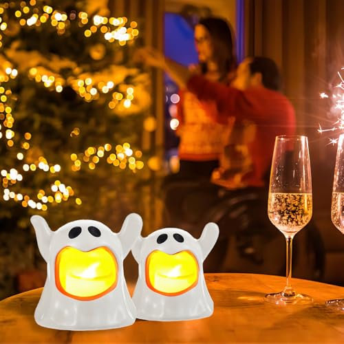 OBEST 12PCS Halloween LED Candles, Ghost Flameless Candles, Warm Night Light, Battery Powered, Used for Indoor and Outdoor Halloween Party Decoration