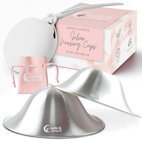 Cradle & Grace Pure 999 Silver Nursing Cups & Carry Case | Silver Nipple Covers Breastfeeding Kit for All-Natural Healing & Sore Nipple Relief | Silver Nipple Shields for Nursing (Regular)