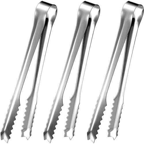 LICQIC Stainless Steel Ice Sugar Tongs, Sweet Tongs for Pick Mix, U Shaped Serving Small Tongs for Food, Bread, Cake, 3 Pcs 6in