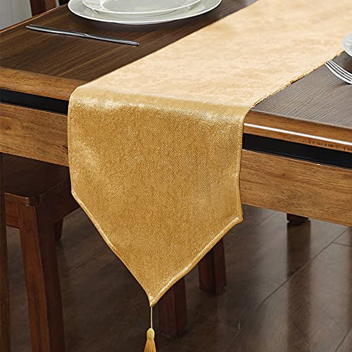 WAITER TREE Tischläufer Leinen Hochwertiger Tischläufer Tischwäsche Uni einfarbig Pflegeleicht Kollektion Tischläufer Glanzoptik Tischläufer Gold 35 x 130 cm