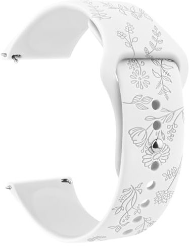 ZGCE Floral Gravierte Armband 20mm 22mm Uhrenarmbänder, Wasserdichtes Silikon Armbänder, Mit Schnellverschluss Verstellbares Ersatzarmband für Herren Damen (22mm, Weiß)