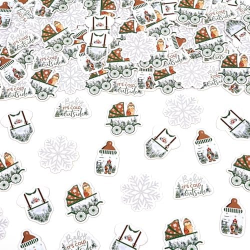 Jollyboom Baby-Konfetti für Babypartys, Tischdekorationen im Wald, Wald und Berge, Tischkonfetti für Winter-Babyparty, 200 Stück