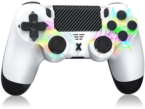 Controller for P-S4, Wireless 3D Joystick Controller for P-S4 with 7 RGB Lighting, Dual Vibration, 6-Axis Motion Sensing, 3.5mm Headset Jack,Touchpad,Screen Recording,Ergonomic