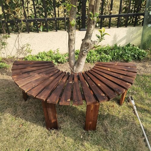 Halbrunde Bank für den Außenbereich, dekoratives Sitzmöbel aus Massivholz um einen Baum, Zweisitzer-Sessel für Garten/Terrasse/Veranda/Pool/Balkon