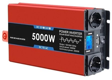 Convertisseur Tension 12000W 8000W 5000W Inverseur Onde Sinusoïdale 12V 24V DC À 220V AC Convertisseur Batterie Externe Portable Solaire Transformateur Onduleur Voiture Onduleur Transformateur(5000W,2