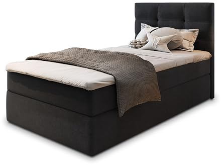 Masseno Boxspringbett GLOS 80 80x200 cm Komplett-Set mit Matratze und Topper, Polsterbett mit Zwei Bettkästen -Schwarz, Cosmic 100