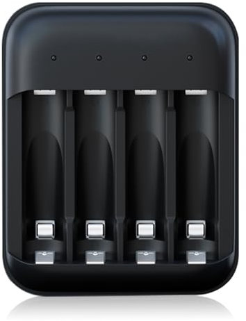Rechargeable Battery AA Lithium Fast Charger, 4 Bay Battery Charger, with Type-C Fast Charging, Intelligent Battery Detection Technology, LED light display 5/7 lithium battery universal charger