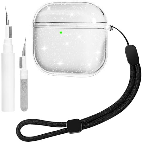 Teyomi Transparent Hülle Kompatibel mit AirPods 4. Generation mit Reinigungsset, Schutzhülle kompatibel mit Apple Airpods 4 mit Handschlaufe, Kompatibel mit Airpods 4 Case (Kabelloses Laden, Glitter)