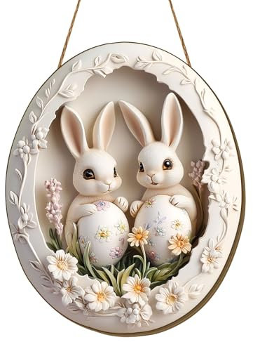 Osterkranz Haustür Ostern Türschild Türkranz Ostern Frühling Oster Außen Innen Türdeko zum Aufhängen Osterdeko Fenster Hängend Osterschmuck Holz Osterhase Deko Modern Frühlingsdeko Draussen