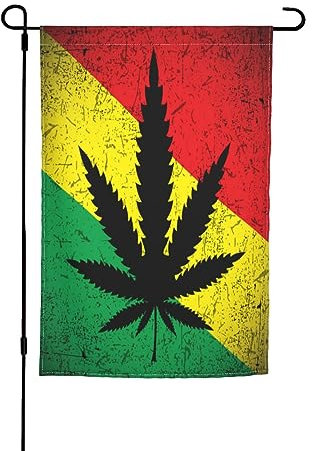 Rasta-Flaggen-Reggae-Marihuana-Blatt Lawn Sign Langlebig Gartenfahne Verblassen Beständig Garten Flagge Décor Für Outdoor Indoor Festival 30X45Cm