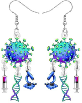 WEVENI Acryl Lustig Labor Mikroskop Ohrringe Hängend DNA Schmuck Krankenpflege Schule Geschenke Mädchen für Frauen Biologie Lehrer Krankenpflege Student Krankenschwester Anerkennung Geschenke (Blau)