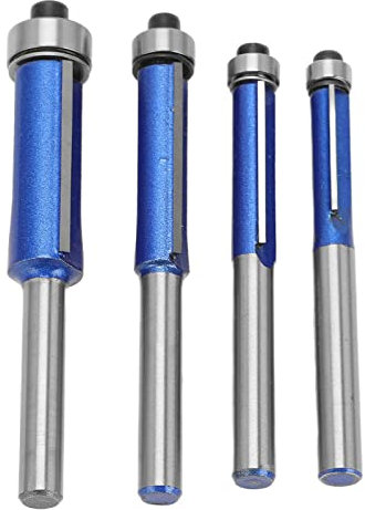 4Pcs Trim Router Bits Set | 1 / 4in Shank Tungsten Steel Alloy | Adjustable Depth for Woodworking / Chamfering | Strong & Oxidation - Reducing PTFE Coating