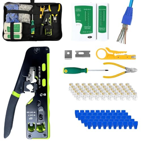Rj45 Crimp Tool Kit, 107 in 1 Ethernet Crimping Tool Kit with RJ45 Crimping Tool, 50pcs Covers＆Connectors, Wire Stripper etc, for 8P Cat5 Cat6 Network Connector and Telephone Connectors