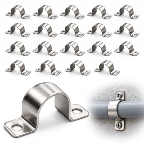 Pipe Clips 20 Pack 20mm 304 Stainless Steel U Clamp Brackets | Conduit fixing, cable support, corrosion resistant, heavy duty bracket, indoor outdoor mounting