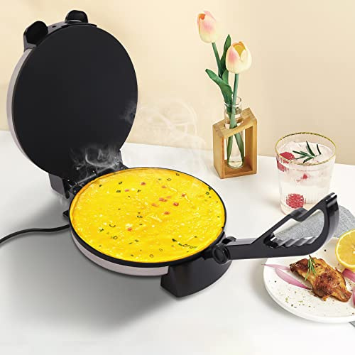 Roti-Maker - Presse à tortillas électrique automatique en acier inoxydable avec poignée et plaques de cuisson antiadhésives, idéale pour la préparation de crêpes et de tortillas, température réglable