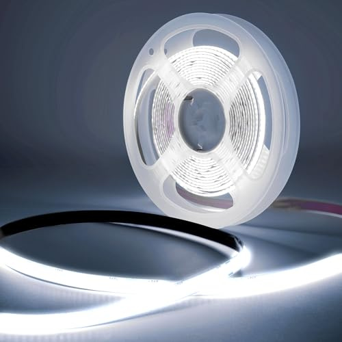 TK99SW COB LED Streifen 3m, 24V 6500K 8mm Breite LED Strip Kaltweiß, 320 LEDs/m, mit RF Fernbedienung und Netzteil für Küche,TV LED Hintergrundbeleuchtung,Spiegel,PC,Schlafzimmer