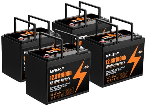 MFUZOP 12V100Ah LiFePO4 Batterie Group 24, 100A BMS, MAX 1280W Leistung, 8000-15000 Zyklen Deep Cycle Lithium Batterie Akku, Unterstützt Serien/Parallelschaltung, für Wohnmobil, Solar Home System