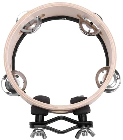 Flaroey Drum Circle Double Row Rattle Drum Rings Tambourine Drum Tamborine Percussion Musical Instruments Wood Color