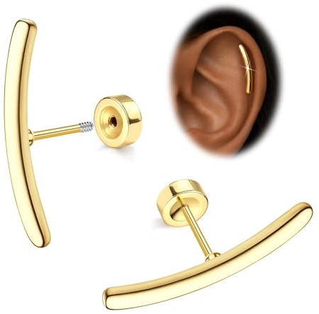 Morfetto Helix Piercings Chirurgenstahl Gold/Silver 16G - Flatback Medizinische Ohrstecker Hypoallergen 14K Vergoldet Chirurgenstahl Ohrringe Labret Tragus Conch Knorpel Piercing Ohr für Damen