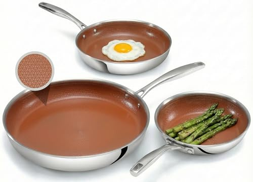 CERAMAX by GOTHAM STEEL 3Pc Hybrid Stainless Steel Non Stick Frying Pan Set