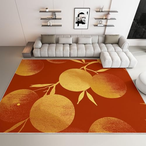 WHUOEUCO Tappeto Salotto Moderno Arancia Dorata 180x240cm Tappeti Pelo Corto Stampa 3D, Tappeto Grandi Morbido Antiscivolo per Soggiorno Camera da Letto Corridoio
