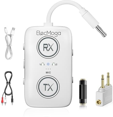 2025 Neuester Bluetooth 5.4 Adapter, ElecMoga 2 in 1 Bluetooth Sender und Empfänger Klinke 3,5 Unterstützt Zwei Geräte mit Mehrfach-Audiodekodierung, für Flugzeug, TV, Kopfhörer, Auto, Mehr (Weiß)
