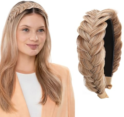 Haarreif Geflochten Haare, Kunsthaar Haarreifen Geflochten, Geflochtenes Haarband, Geflochtener Zopf Haarteil, Chunky Haarreif Oktoberfest Damen, Trachten Haarschmuck Damen (Karamellblond)