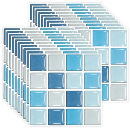 20PCS Fliesenaufkleber Mosaik Fliesen Klebefolie Selbstklebend 10cmx10cm Wandfliese Aufkleber Wasserdicht für Küche,Schrank,Möbel,Tisch (Blau02)