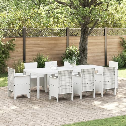 SKTQYQO Ausziehbarer Gartentisch aus Aluminium, mattweiß, 250 x 100 x 73 cm, mit Polyrattan-Finish, modernes Design, UV-beständig, einfache Montage für Terrasse