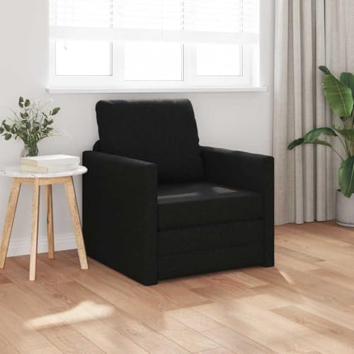 QUAHEAS Schlafsofa 60cm Schwarz Stoff, Metallrahmen, Verstellbares Futon Sofa Bett für Wohnzimmer, Langlebige Schlafcouch mit Abnehmbaren Kissen, Max. 110 kg