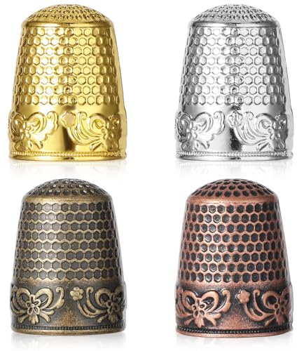 4 Stück Fingerhut Nähen Nähfingerhut Fingerspitze Fingerhut zum Nähen | Metall Sewing Thimble Ring zum Sticken Basteln für Handnähen Handarbeiten Stickerei DIY-Nähwerkzeuge