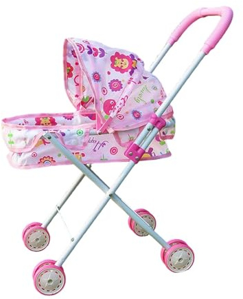 Harilla Puppenwagen, Kinderspielwagen mit Verdeck, Faltbarer Puppenwagen für Urlaub, Spaziergänge und Partys, Rot