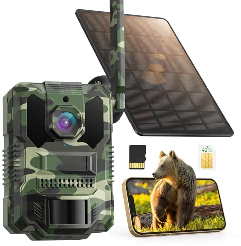 4G LTE Solar Wildlife Camera mit SIM Karte, Wildkamera mit handyübertragung app, Wildtierkamera mit bewegungsmelder nachtsicht Trigger 0,1S with 64GB TF Card, 8000mAh Akku, IP66