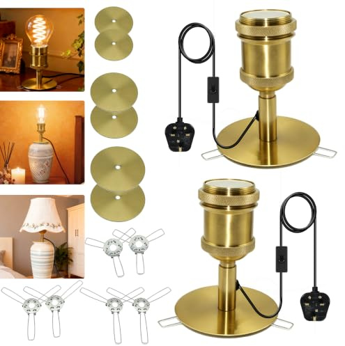 Light Fittings for Turn Ceramic Vase into Desk Lamp, 2Pcs Bottle Lamp Adaptor Kit, E27 Industrial Table Lamp, 240cm Lamp Cable with Switch and Plug, Lamp Making Kit,3 Sizes of Base, No Install