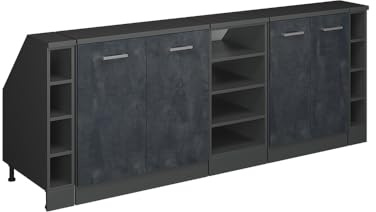 Vicco Küchenschrank für Dachschrägen R-Line, Schwarz Beton, 210 cm 5er Set Schrankkorpuss 60 cm Tiefe, geeignet für schräge Wände und Variable Küchenmontage