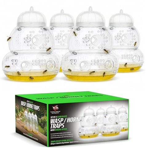 CKB LTD Förpackning med 4 plastfällor för getingar Stora fångare Honungsflaska Hängande Design Insekt Hortenfångare För kontroll av skadedjur i trädgården inomhus och utomhus CKB-WCP04