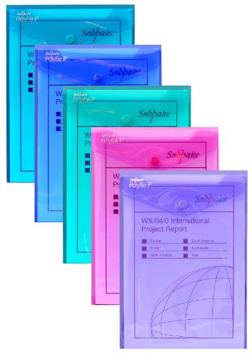 Snopake Polyfile Dokumententaschen A5 Druckknopf 5 Stück farblich sortierte Electra-Farben