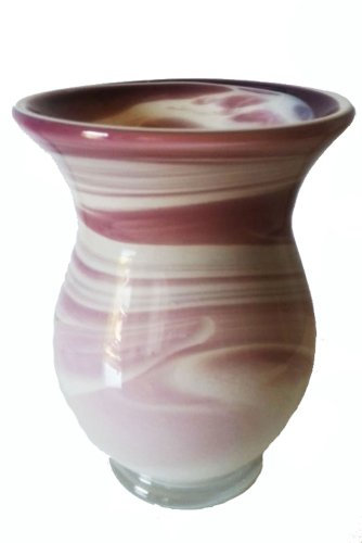 Oberstdorfer Glashütte Vase farbige Glasvase Blumenglasvase violett Weiss marmoriert mit grosser Öffnung mundgeblasen Höhe ca. 15 cm