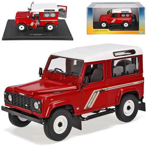 Universal Hobbies Land R*o*v*e*r Defender 90 Rot 3 Türer 1/18 Modell Auto mit individiuellem Wunschkennzeichen